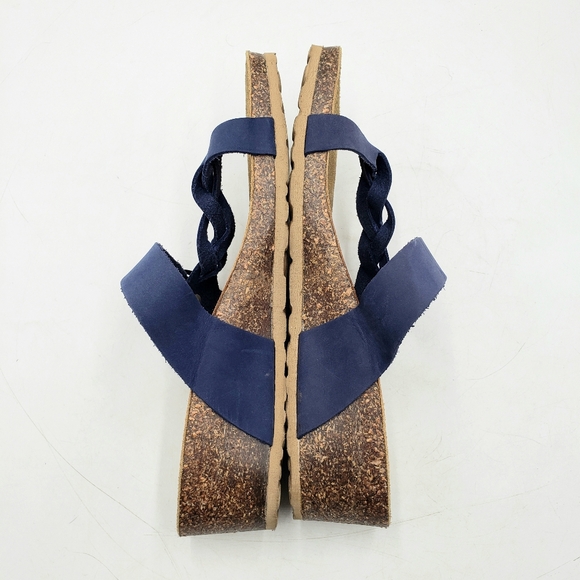 Mila Paoli Women 9.5 Cork Wedge Leather Sandals Blue Toe Wrap Braid Buckle Strap - Picture 6 of 11